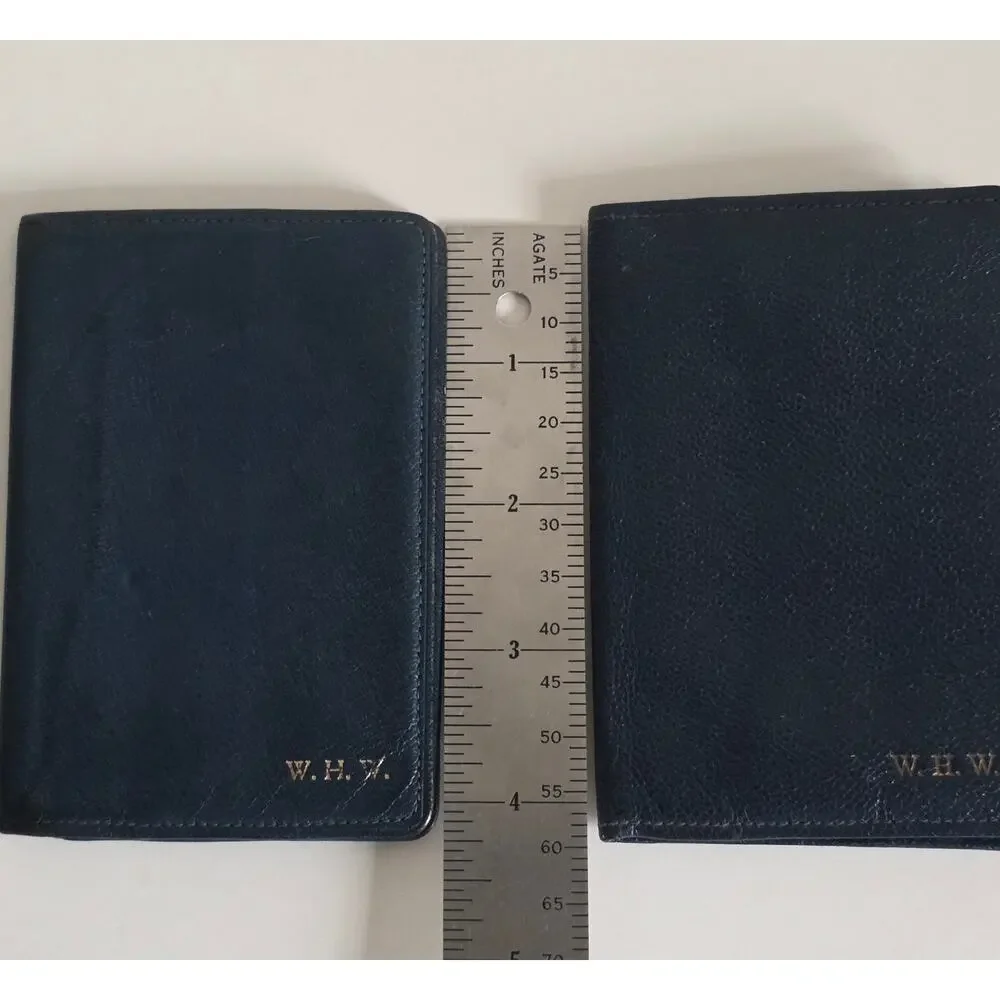 Vintage Blue Leather Card Cases Lot of 2 Monogrammed WHW